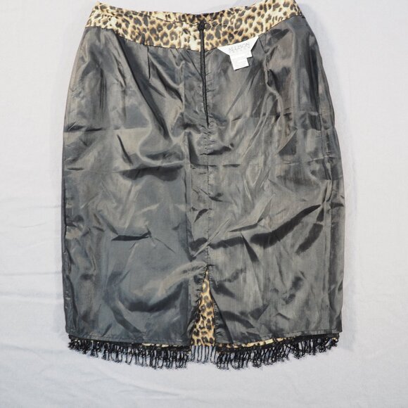 Allison Tayor Skirt Women 6 Silk Leopard Print Beaded Fringe Coquette Maximalist - Picture 8 of 9